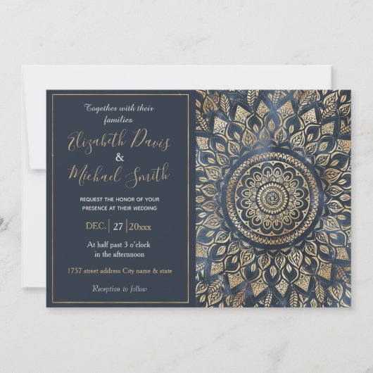 Elegant Gold Blue Mandala Floral Kaart (Voorkant)