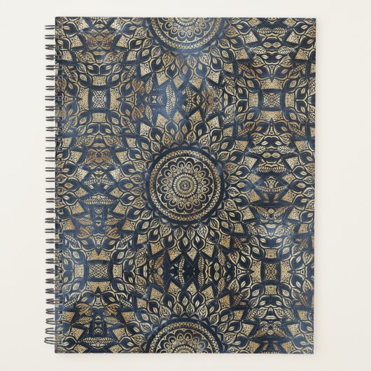 Elegant Gold Blue Mandala Floral Planner (Voorkant)