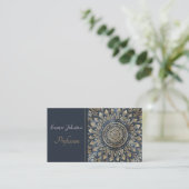 Elegant Gold Blue Mandala Floral Visitekaartje (Staand voorkant)