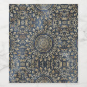 Elegant Gold Blue Mandala Floral Wijn Etiket (Enkel label)