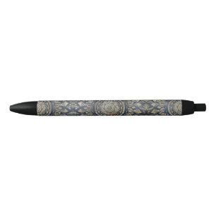 Elegant Gold Blue Mandala Floral Zwarte Inkt Pen