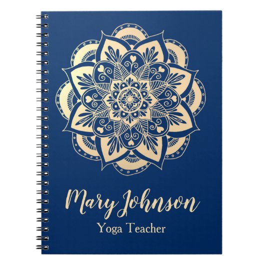 Elegant Gold Blue Mandala Yoga Teacher Notitieboek (Voorkant)