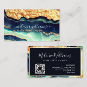 Elegant Gold Blue Marble Agate Geode QR Code Visitekaartje (Voorkant / Achterkant)