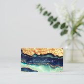Elegant Gold Blue Marble Agate Geode QR Code Visitekaartje (Staand voorkant)