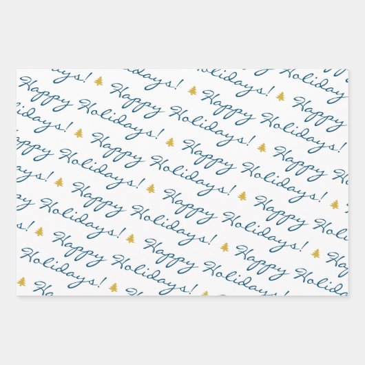 Elegant Gold Blue Merry-kerstfeestbomen Inpakpapier Vel (Voorkant 3)