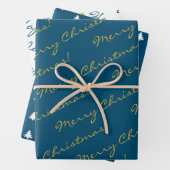 Elegant Gold Blue Merry-kerstfeestbomen Inpakpapier Vel (In situ)