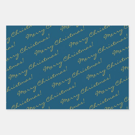 Elegant Gold Blue Merry-kerstfeestbomen Inpakpapier Vel (Voorkant)