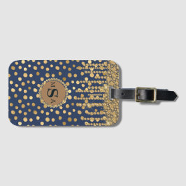 Elegant Gold & Blue Monogram Bling Glam Stylish Bagagelabel