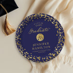Elegant Gold Blue Nurse Doctor Afstuderen Papieren Bordje<br><div class="desc">Maak uw afstudeerfeest 2025 onvergetelijk met deze moderne suite. Met gouden confetti op een blauwe achtergrond en elegante kalligrafie legt het perfect de schittering van uw succes vast. Het ontwerp kan worden afgestemd op uw specifieke behoeften en voorkeuren. Neem contact op als u kleurwijzigingen, ontwerpwijzigingen of extra items nodig hebt....</div>