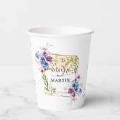 Elegant Gold Blue Paars Geometric Framed Wedding Papieren Bekers (Achterkant)