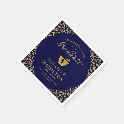 Elegant Gold Blue Pharmacy School Afstuderen Servet (Hoek)