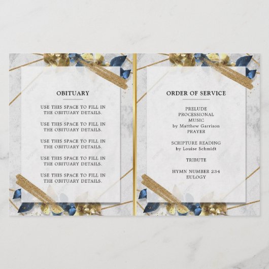 Elegant Gold Blue Photo Life Celebration Program (Achterkant)