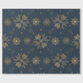 Elegant Gold Blue Poinsettias Snowflakes Patroon Cadeaupapier (Vlak)