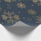 Elegant Gold Blue Poinsettias Snowflakes Patroon Cadeaupapier (Hoek)