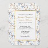 Elegant Gold Blue Ribbons Wedding Kaart (Voorkant / Achterkant)