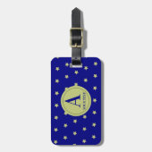 Elegant Gold & Blue Star Pattern Monogram Bagagelabel (Voorkant verticaal)