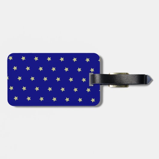 Elegant Gold & Blue Star Pattern Monogram Bagagelabel (Achterkant horizontaal)