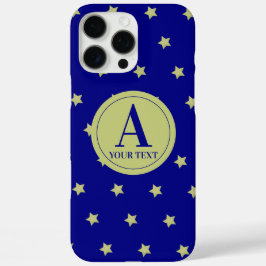 Elegant Gold & Blue Star Pattern Monogram iPhone 16 Pro Max Hoesje