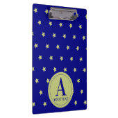 Elegant Gold & Blue Star Pattern Monogram Klembord (Rechts)