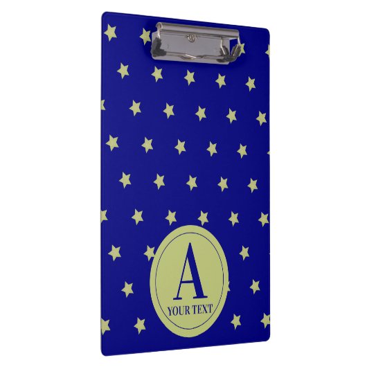 Elegant Gold & Blue Star Pattern Monogram Klembord (Rechts)