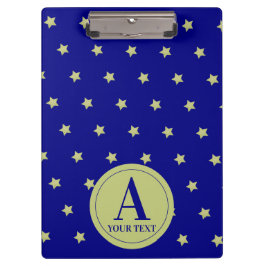 Elegant Gold & Blue Star Pattern Monogram Klembord