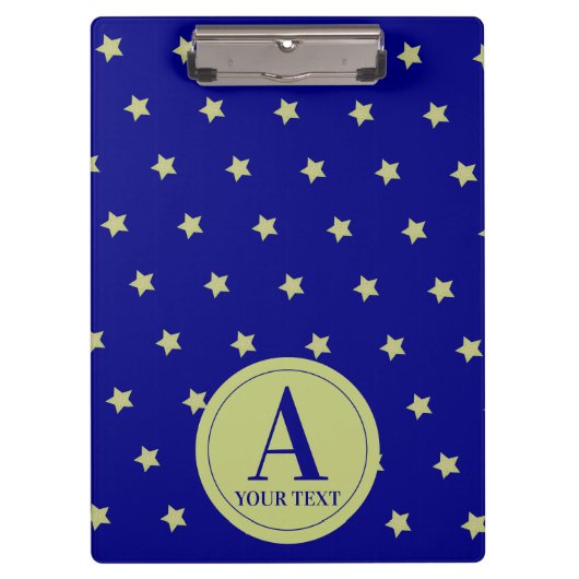 Elegant Gold & Blue Star Pattern Monogram Klembord (Voorkant)