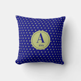 Elegant Gold & Blue Star Pattern Monogram Kussen