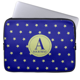 Elegant Gold & Blue Star Pattern Monogram Laptop Sleeve