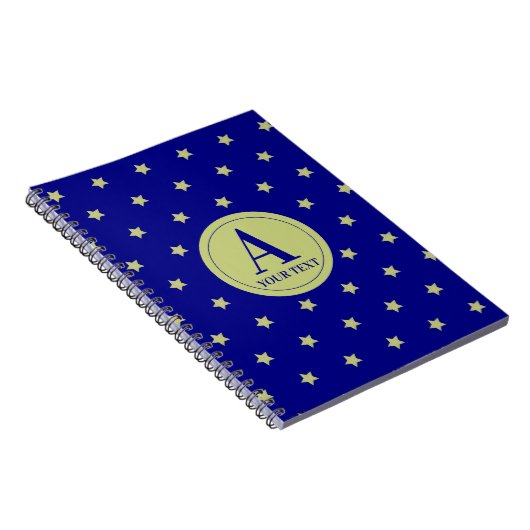 Elegant Gold & Blue Star Pattern Monogram Notitieboek (Rechterzijde)