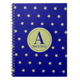 Elegant Gold & Blue Star Pattern Monogram Notitieboek