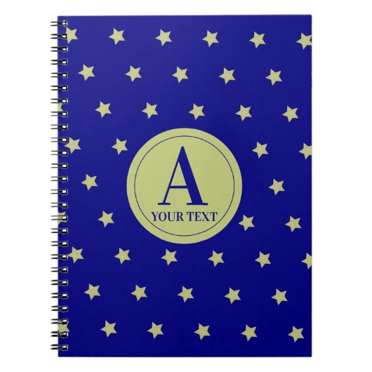 Elegant Gold & Blue Star Pattern Monogram Notitieboek (Voorkant)