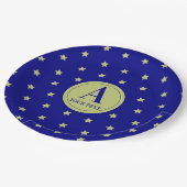 Elegant Gold & Blue Star Pattern Monogram Papieren Bordje (Gekanteld)