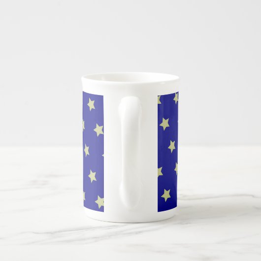 Elegant Gold & Blue Star Pattern Monogram Porselein Kop (Achterkant)