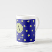 Elegant Gold & Blue Star Pattern Monogram Porselein Kop (Voorkant rechts)