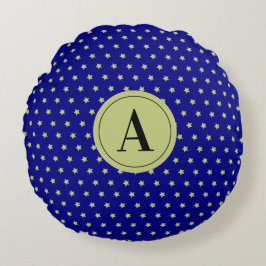 Elegant Gold & Blue Star Pattern Monogram Rond Kussen