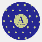 Elegant Gold & Blue Star Pattern Monogram Ronde Sticker (Voorkant)