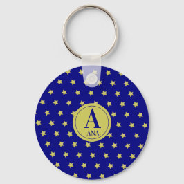 Elegant Gold & Blue Star Pattern Monogram Sleutelhanger