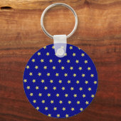Elegant Gold & Blue Star Pattern Monogram Sleutelhanger (Achterkant)