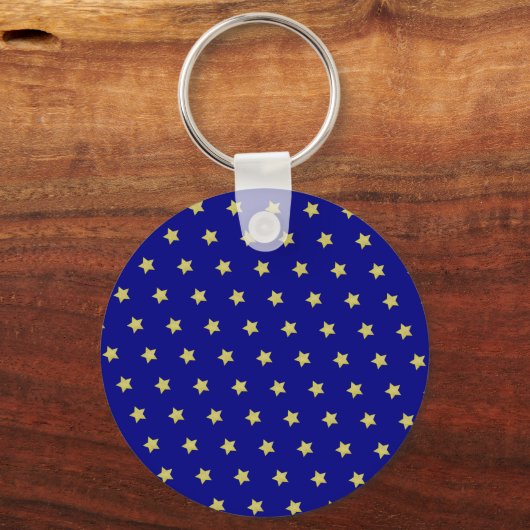 Elegant Gold & Blue Star Pattern Monogram Sleutelhanger (Achterkant)