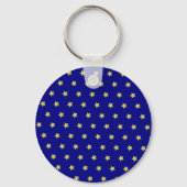 Elegant Gold & Blue Star Pattern Monogram Sleutelhanger (Achterkant)