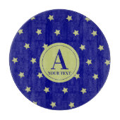 Elegant Gold & Blue Star Pattern Monogram Snijplank (Voorkant)