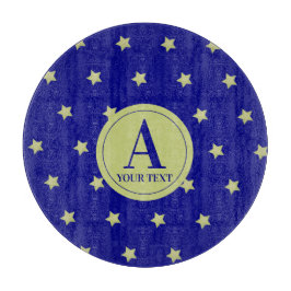 Elegant Gold & Blue Star Pattern Monogram Snijplank