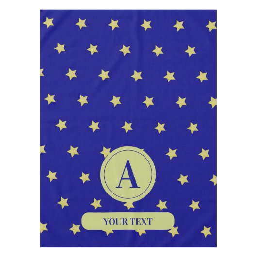 Elegant Gold & Blue Star Pattern Monogram Tafelkleed (Voorkant)