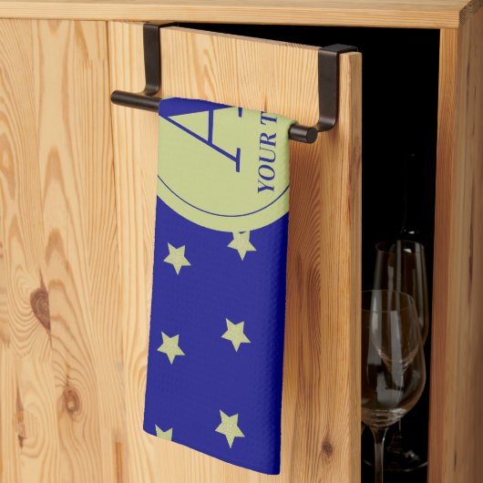 Elegant Gold & Blue Star Pattern Monogram Theedoek (Derde Gevouwen)