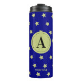Elegant Gold & Blue Star Pattern Monogram Thermosbeker (Voorkant)