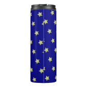 Elegant Gold & Blue Star Pattern Monogram Thermosbeker (Achterkant)