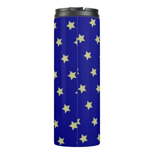Elegant Gold & Blue Star Pattern Monogram Thermosbeker (Achterkant)