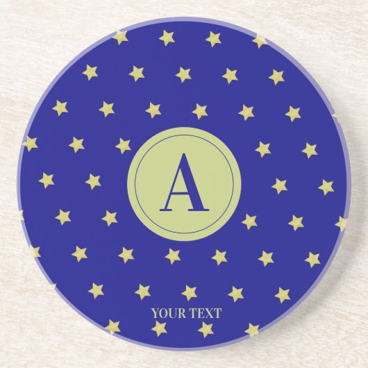 Elegant Gold & Blue Star Pattern Monogram Zandsteen Onderzetter (Voorkant)