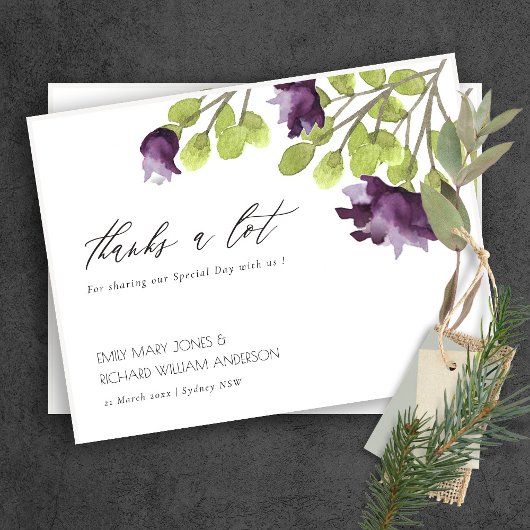 ELEGANT GOLD BLUE WATERVERF FLORAL DANK U BRIEFKAART