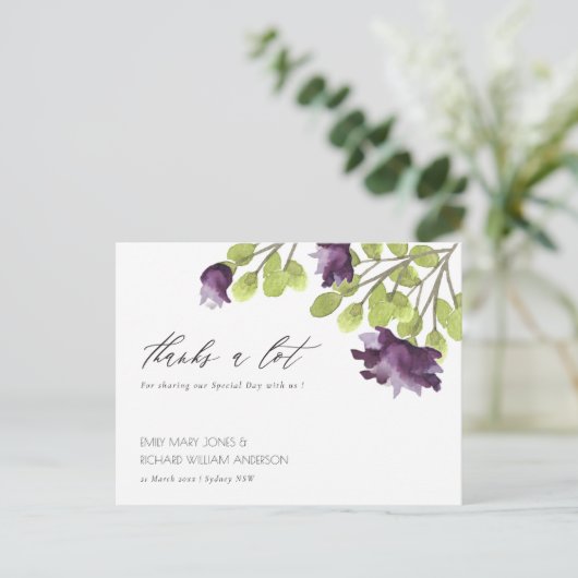 ELEGANT GOLD BLUE WATERVERF FLORAL DANK U BRIEFKAART (Staand voorkant)